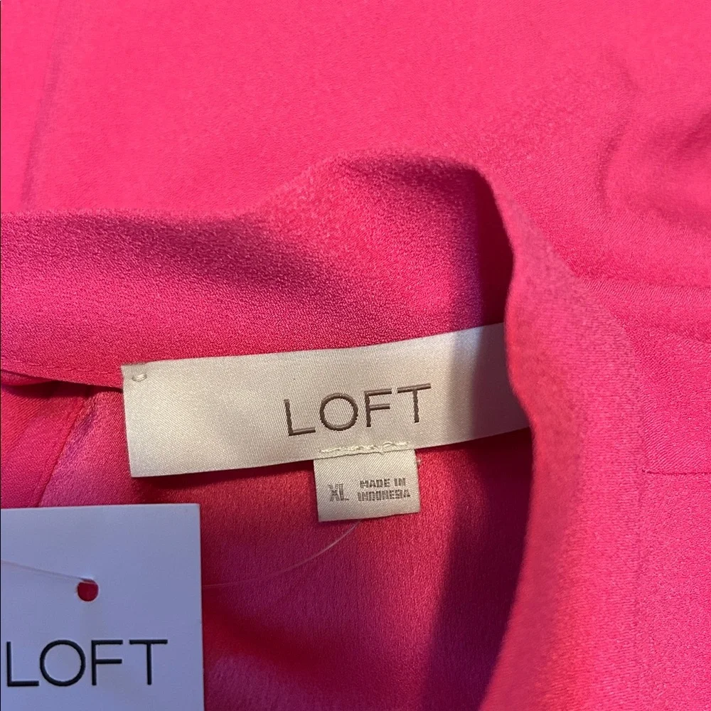 LOFT Bright Pink Twist-Neck Puff Sleeve Blouse